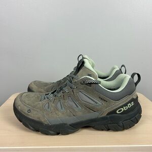 OBOZ Sawtooth X Low B-dry Hiking Shoes Waterproof Women's 9.5 Grey Green Leather